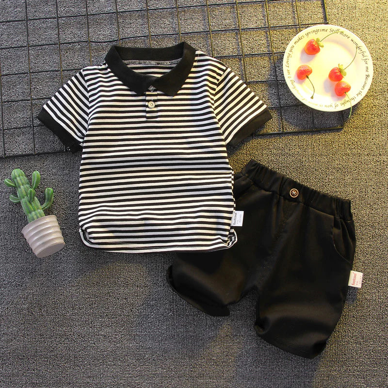 Toddler Boys Summer Striped Polo and Shorts