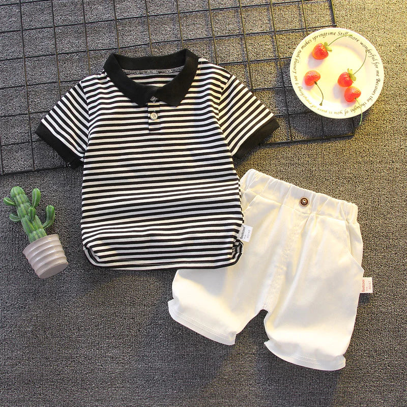 Toddler Boys Summer Striped Polo and Shorts