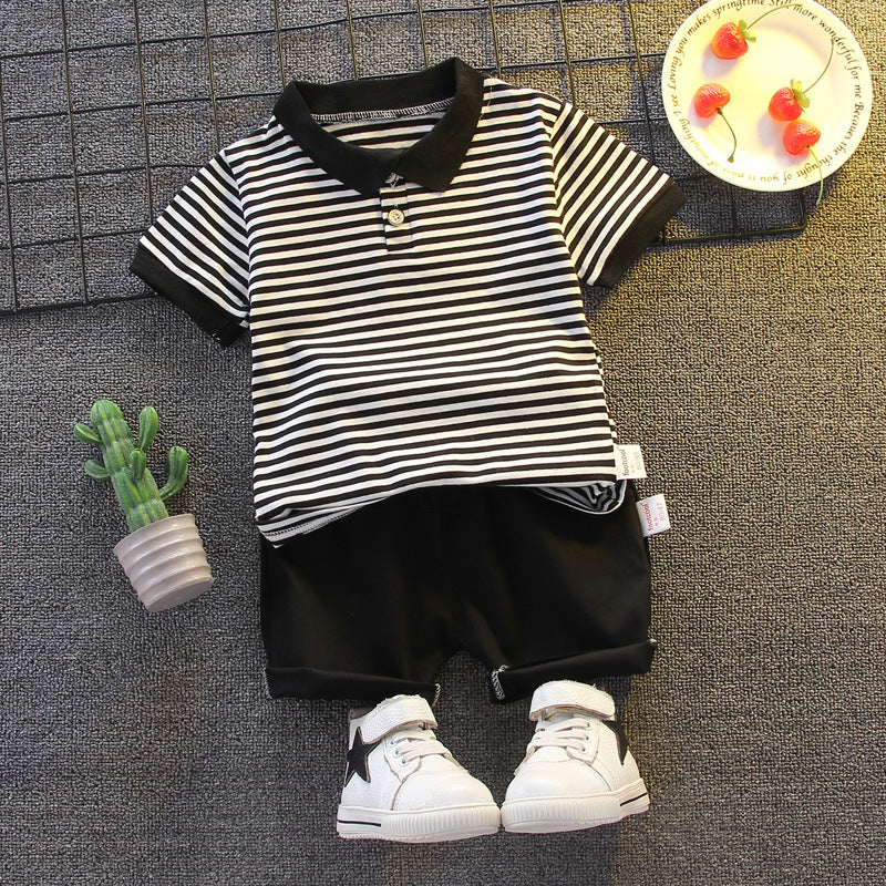 Toddler Boys Summer Striped Polo and Shorts