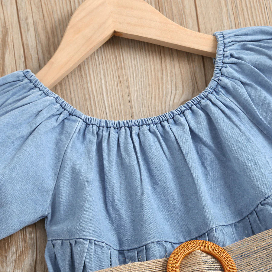 Toddler Girls Blue Denim Short Sleeve Princess Dress with Shorts