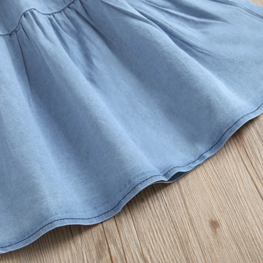 Toddler Girls Blue Denim Short Sleeve Princess Dress with Shorts