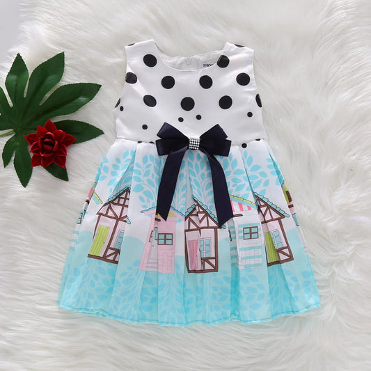 Toddler Girls Cartoon Print Bow Dot Princess Dress