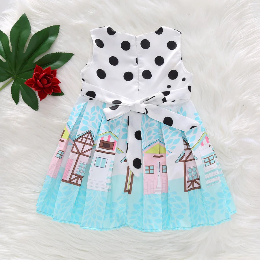 Toddler Girls Cartoon Print Bow Dot Princess Dress