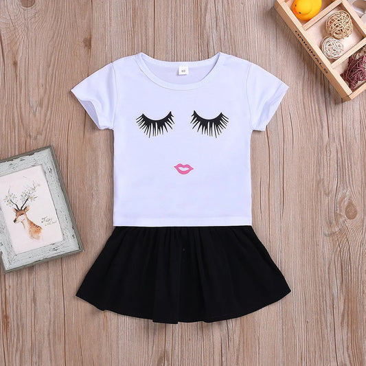 Toddler Girls Cartoon T-Shirt Black Short Skirt