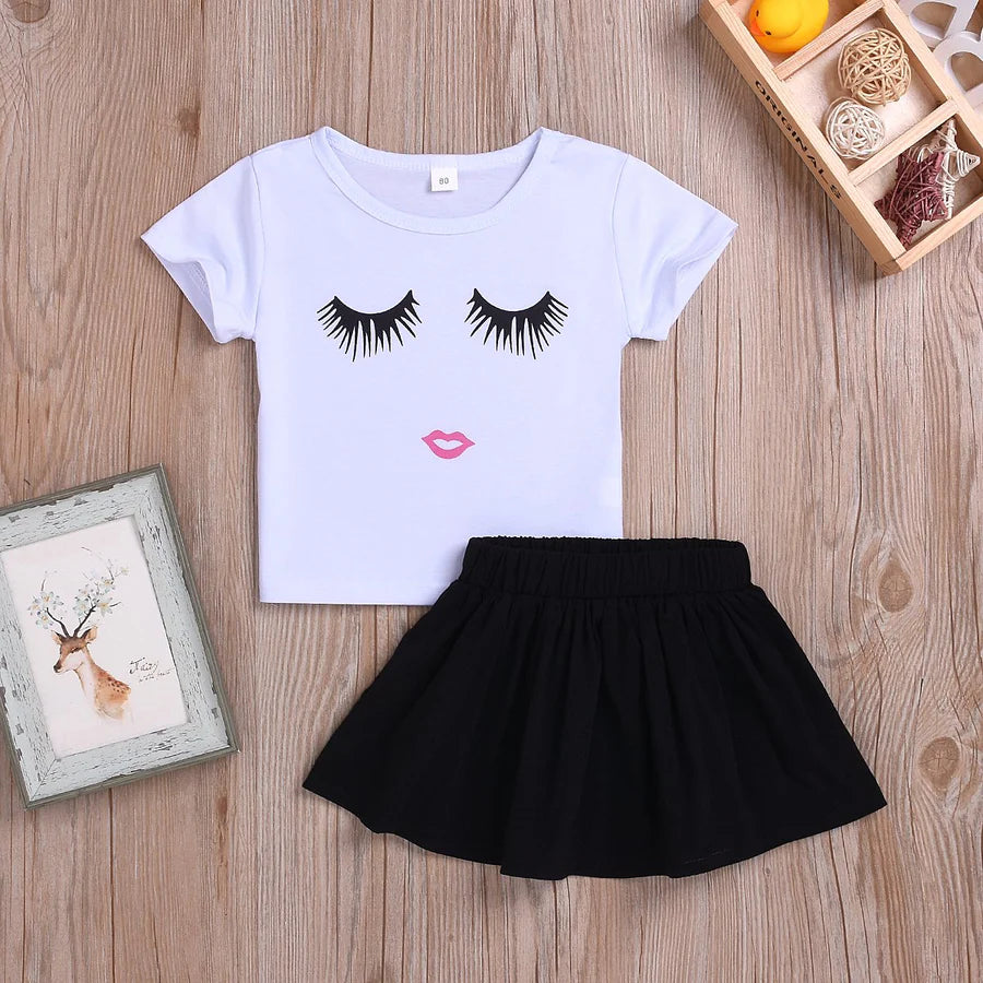 Toddler Girls Cartoon T-Shirt Black Short Skirt