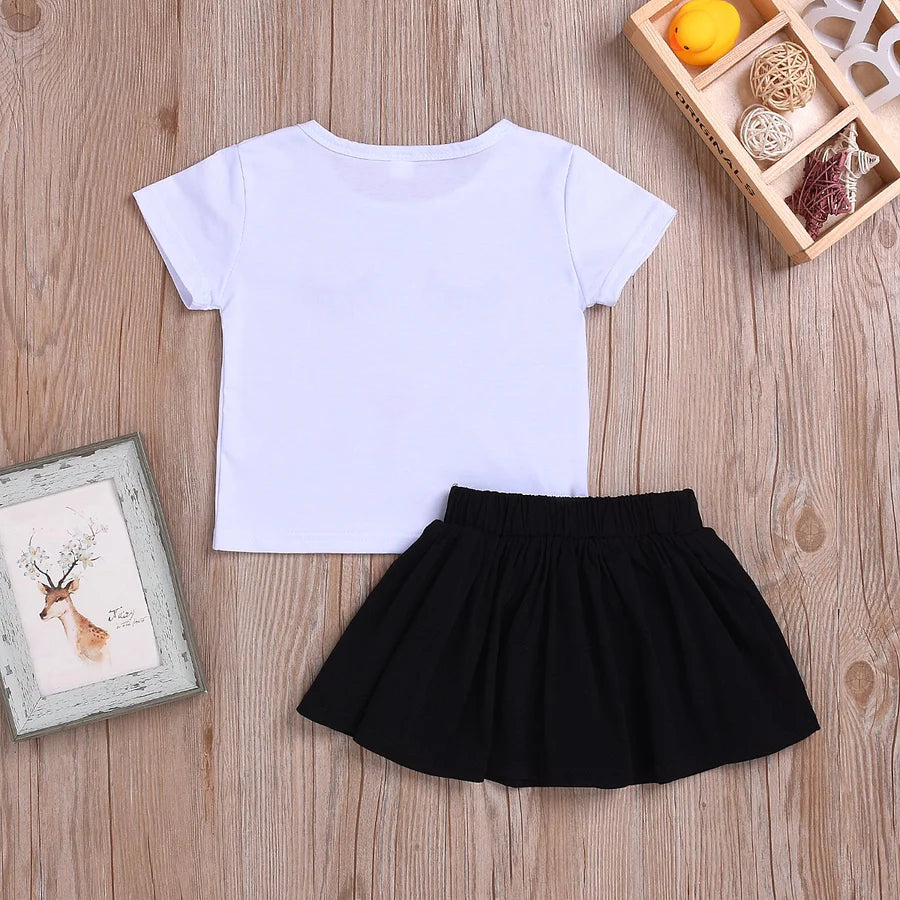 Toddler Girls Cartoon T-Shirt Black Short Skirt