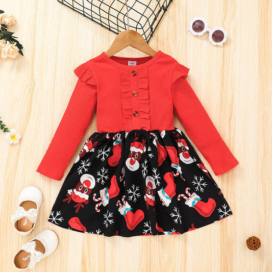 Toddler Girls Christmas Print Dress