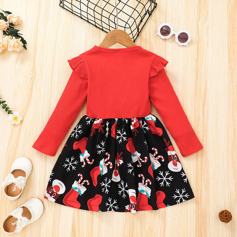 Toddler Girls Christmas Print Dress