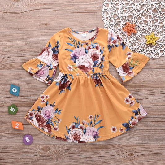 Toddler Girls Flower Allover Flare Sleeve Princess Dress