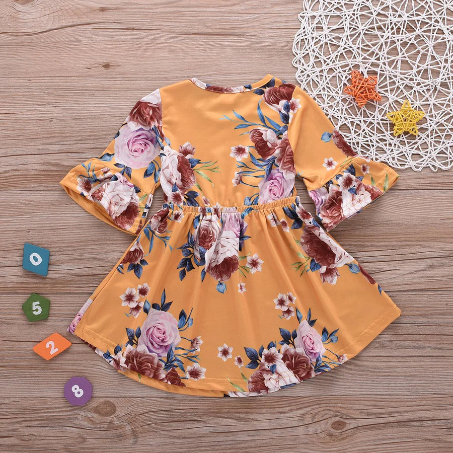 Toddler Girls Flower Allover Flare Sleeve Princess Dress