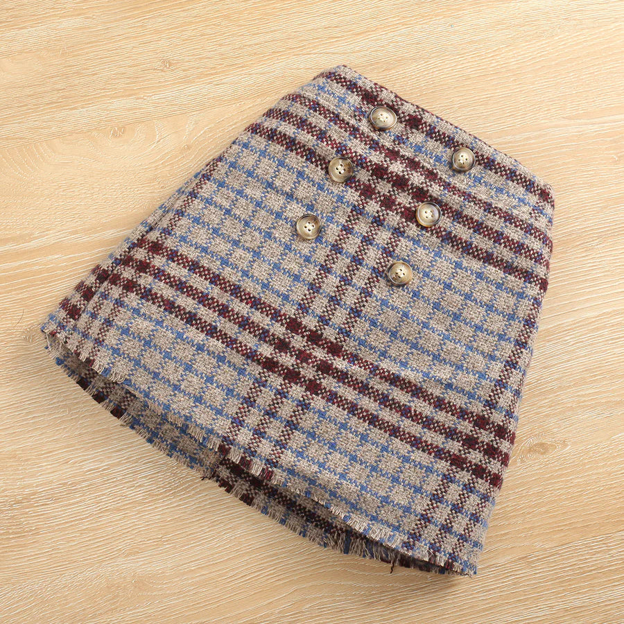 Toddler Girls Long Sleeve Knitted Top and Plaid Skirt Set