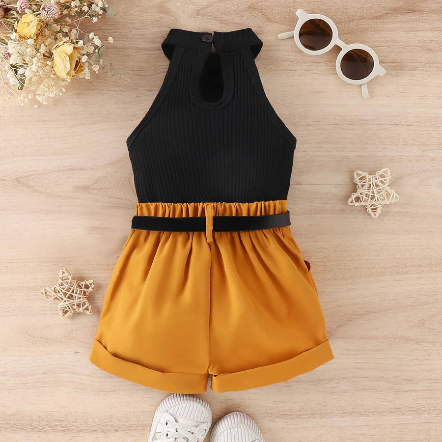 Toddler Girls Sleeveless Neck Vest and Shorts Slacks with Bag