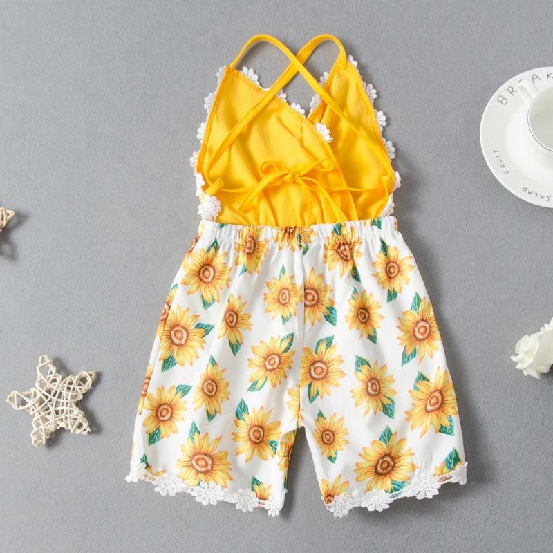 Toddler Girls Sling Floral Printed Overalls