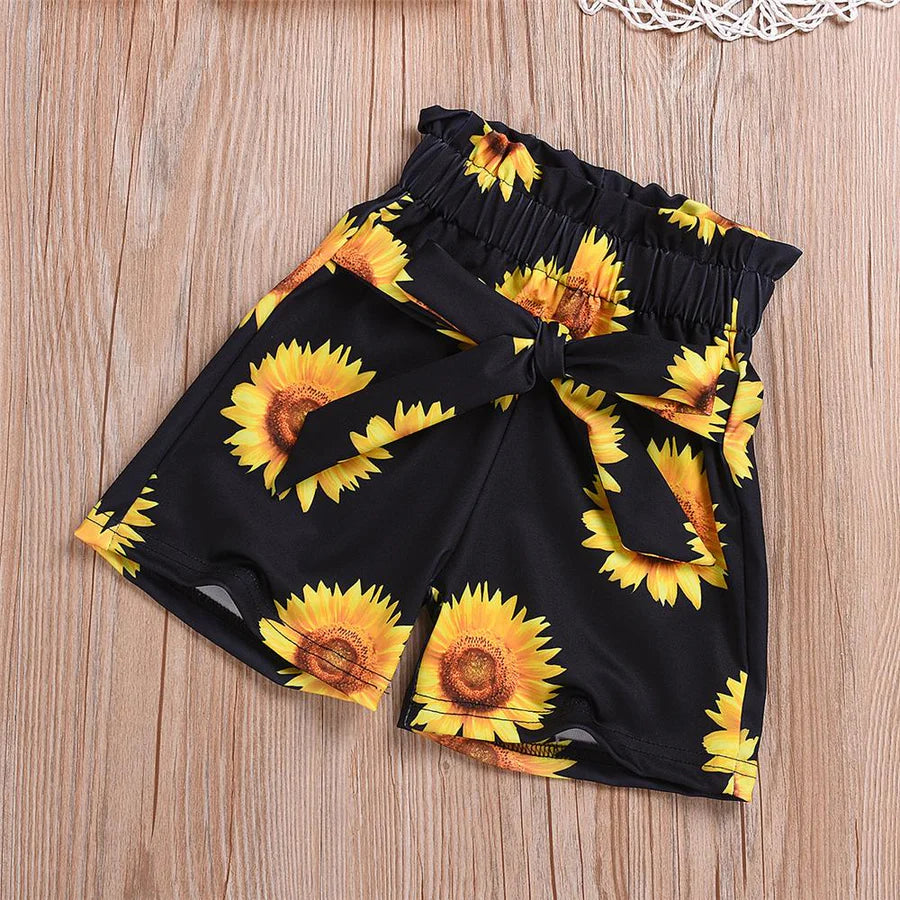 Toddler Girls Solid Color Tank Top and Sunflower Shorts