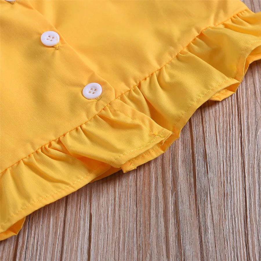 Toddler Girls Solid Color Tank Top and Sunflower Shorts