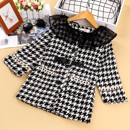 Toddler Girls Solid Long Sleeve Mesh Patchwork Lapel Coat