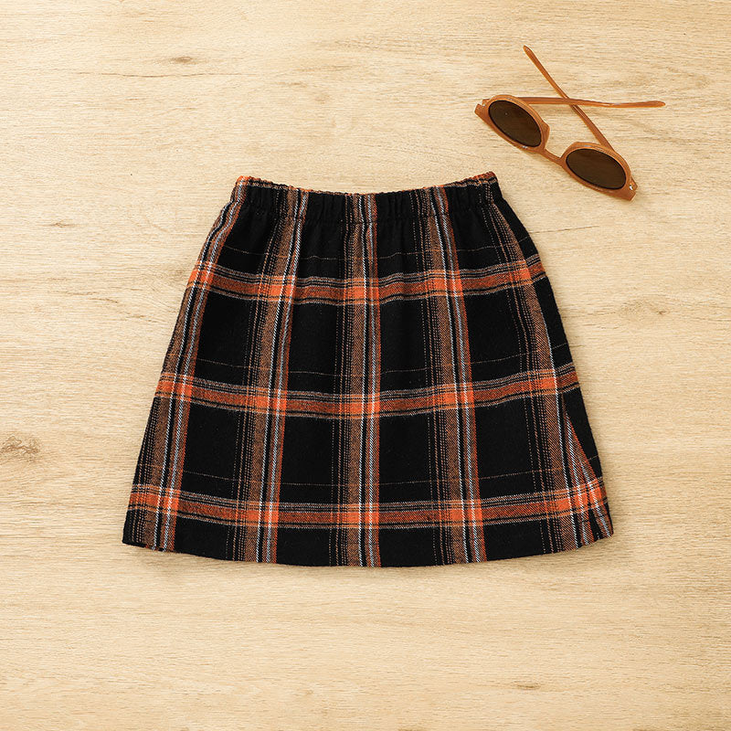 Toddler Girls Solid Long Sleeve Sweater and Plaid Print Skirt