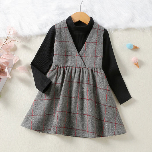 Toddler Girls Solid Sweater Plaid Vest Skirt Set