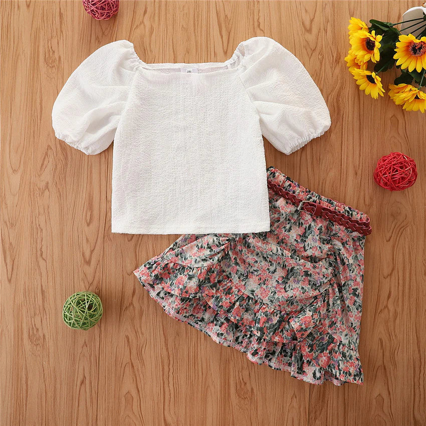 Toddler Girls Square Neck Top and Floral Skirt