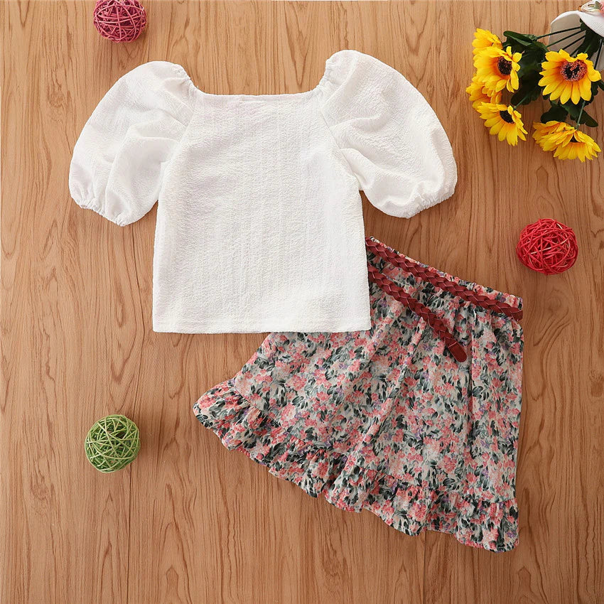 Toddler Girls Square Neck Top and Floral Skirt