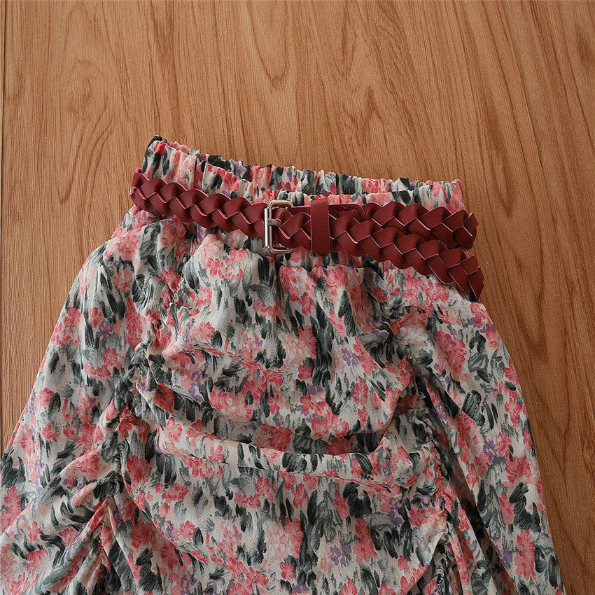 Toddler Girls Square Neck Top and Floral Skirt