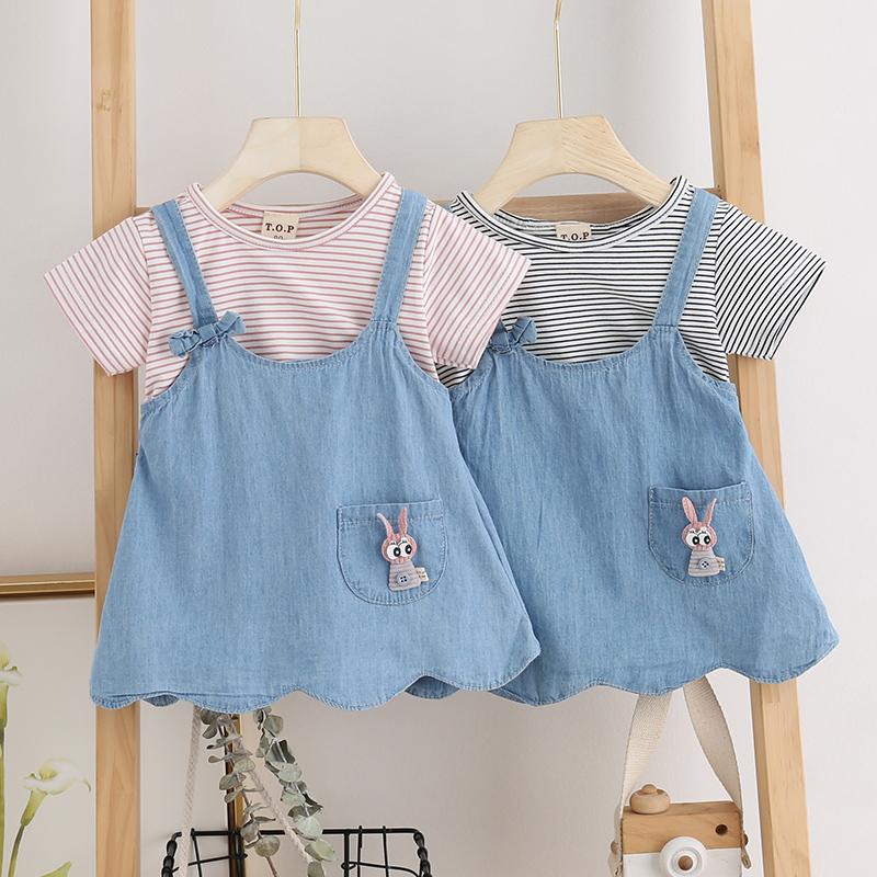 Toddler Girls Striped Denim Style Dress