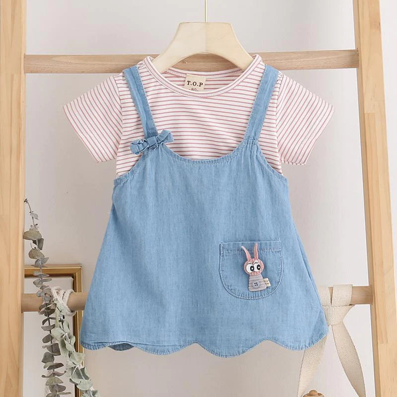 Toddler Girls Striped Denim Style Dress