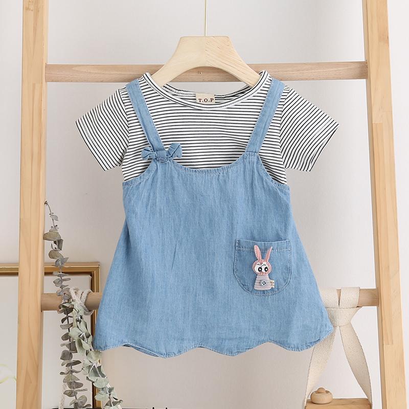 Toddler Girls Striped Denim Style Dress