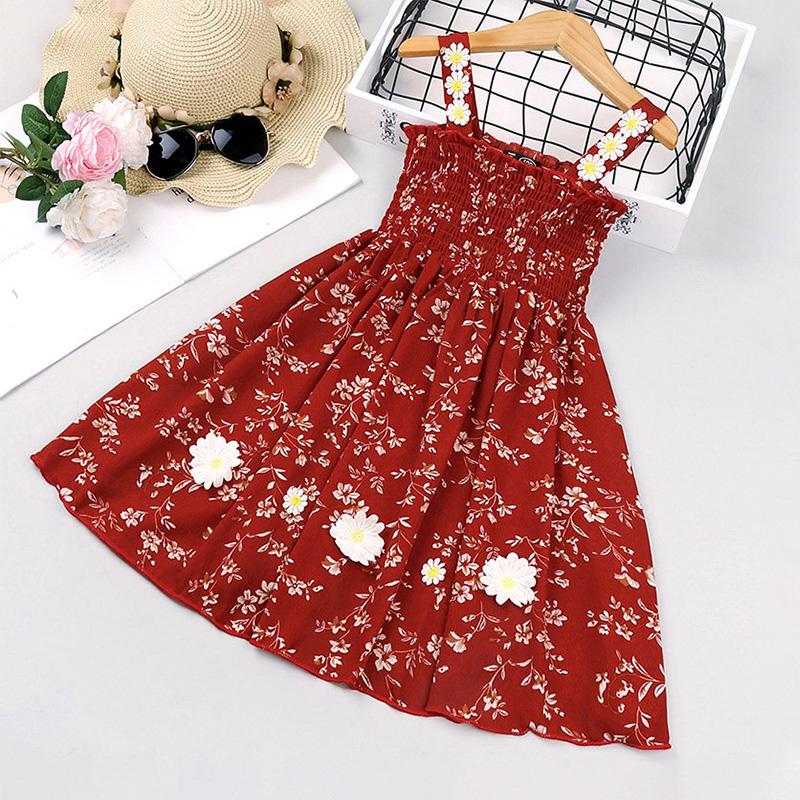 Toddler Girls Summer Red Floral Sling Dress