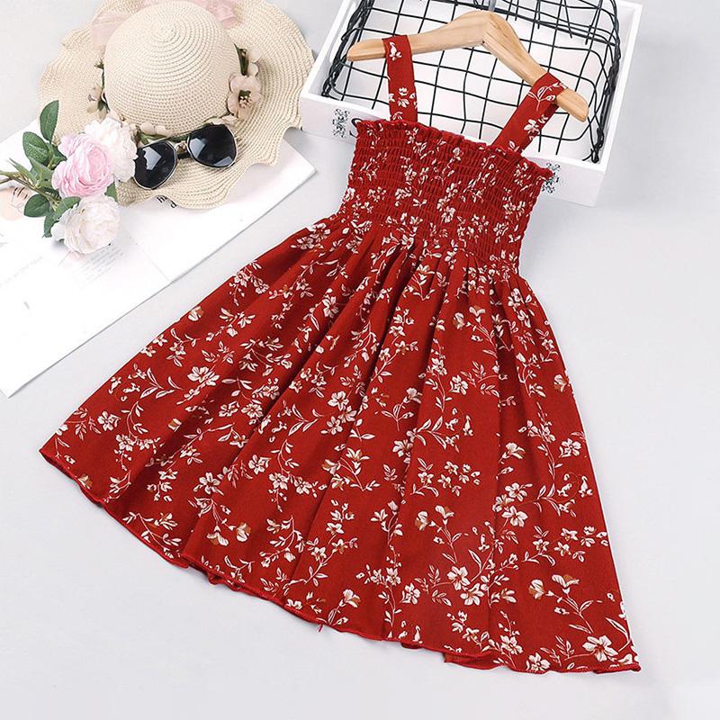 Toddler Girls Summer Red Floral Sling Dress