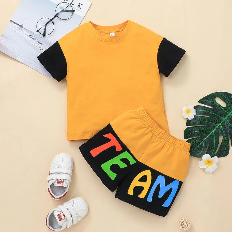 Toddler Boys Colorblock T-Shirt and Monogram Shorts Set